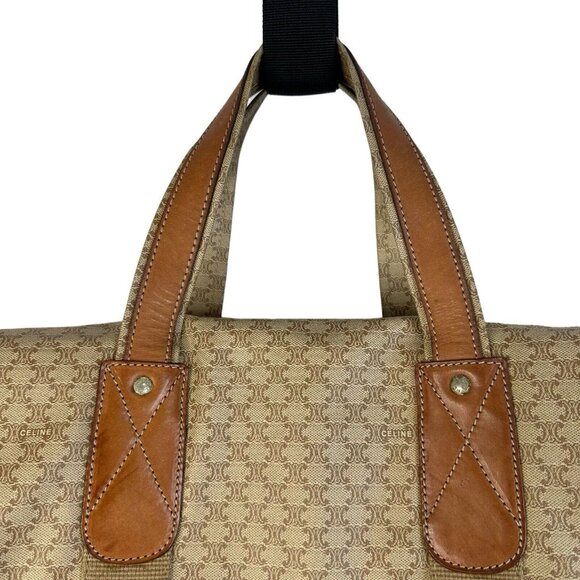 Auth Celine Boston Bag Macadam PVC Leather Canvas M08 Light Brown Monogram XL - Picture 9 of 16